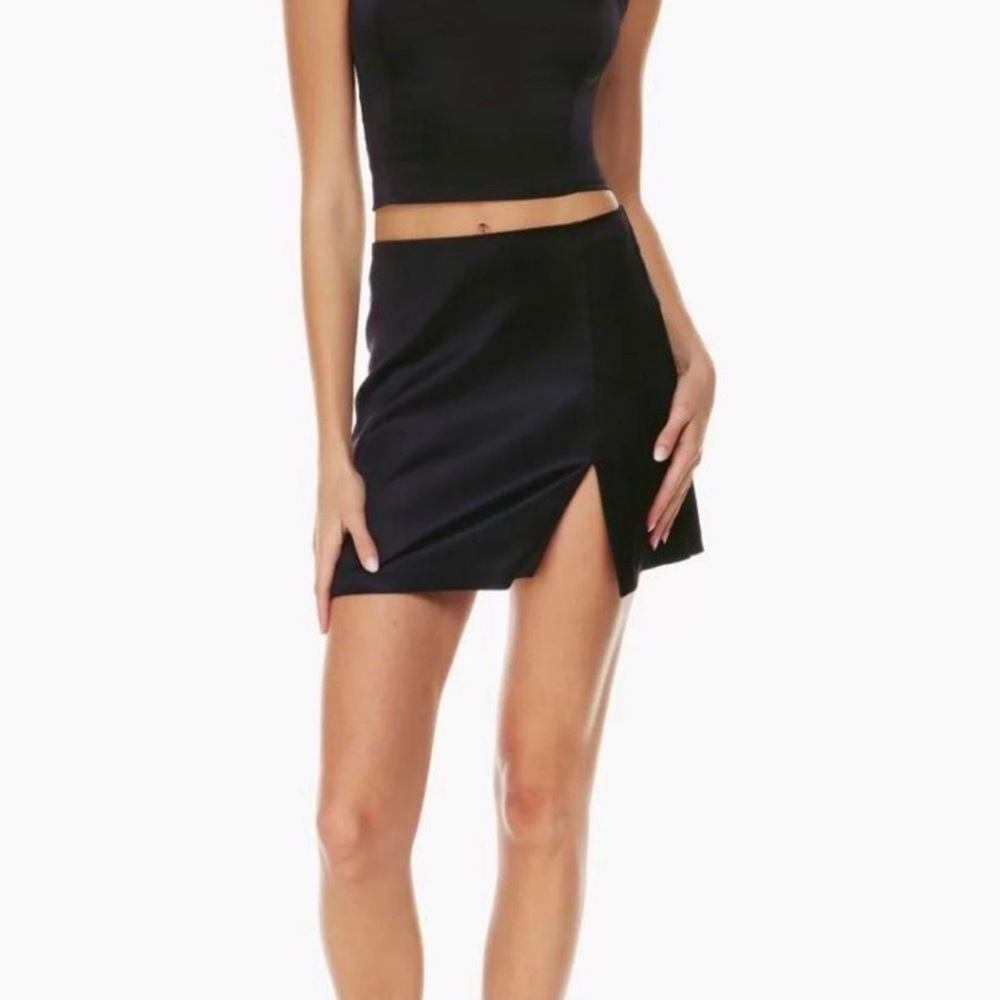Aritzia Wilfred Mini Black Satin Skirt with Slit